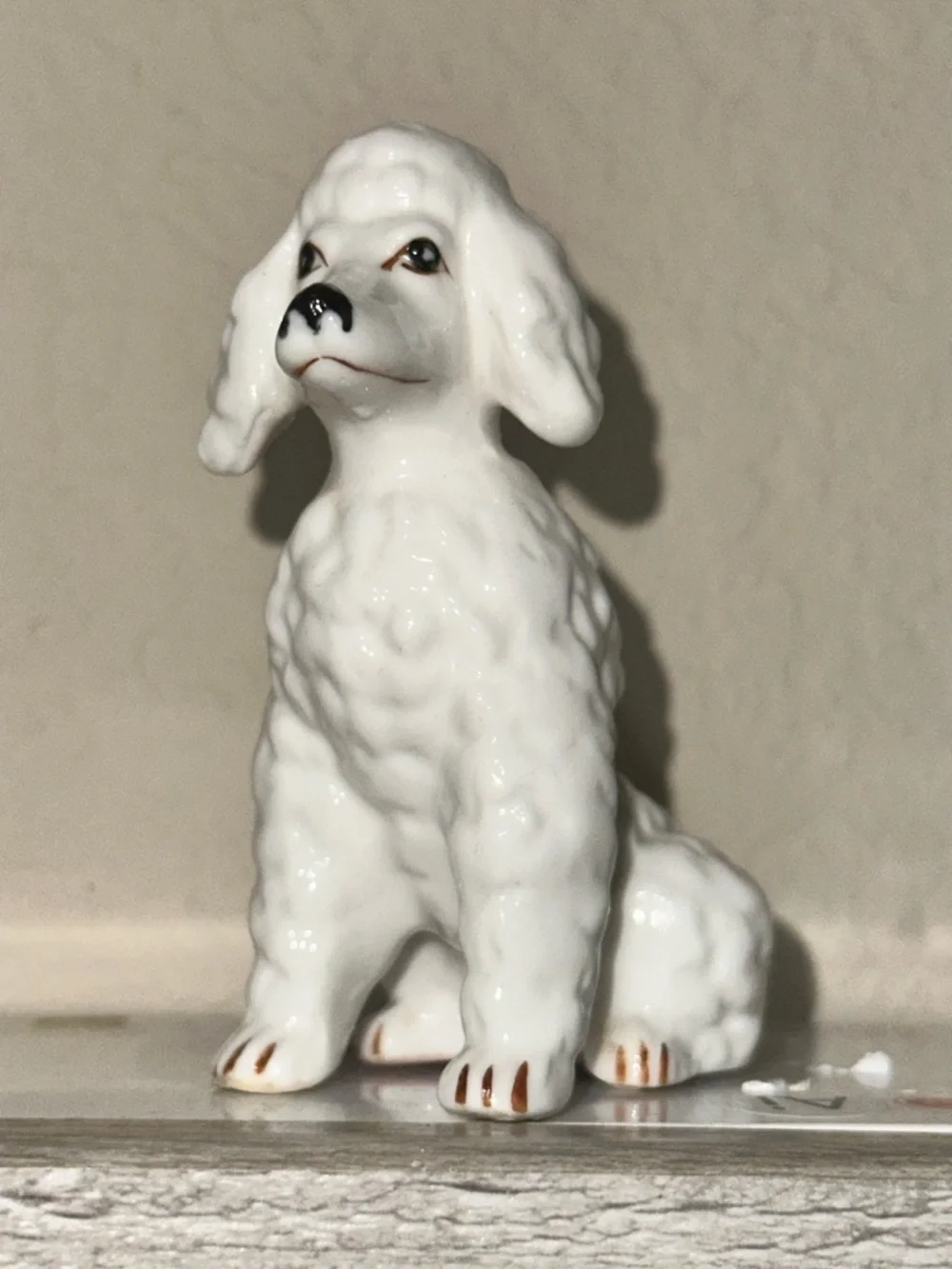 Vintage White Poodle Puppy Dog Sitting Ceramic Figurine 3.5” Dainty 1950s Decor